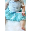 Light Blue Baby Pettitop with White Ruffles & Sparkle Silver Grey Bows with Sparkle Crystal Bling Rhinestone Princess Elsa Print & Light Blue Newborn Pettiskirt With White Headband White Silk Bow NG1454 